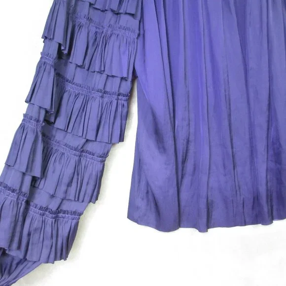 Ulla Johnson Lucy Tiered Long Sleeve Blouse in Lago Polyester Size 0